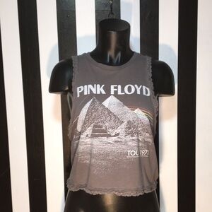 Mid Y2K Pink Floyd 1973 Tour Grey Lace Trim Crop Tank Top Medium Junior’s S/M